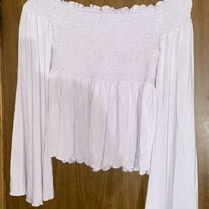 American Eagle Smocked Off The Shoulder Top-Medium-Lavender-EUC